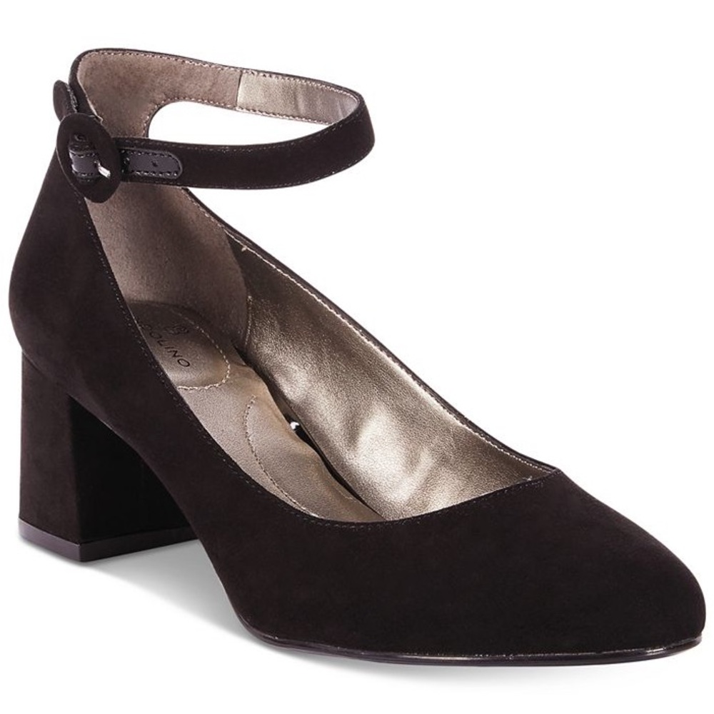 Bandolino Suede Pump with block heel and ankle strap- black Sz 7.5